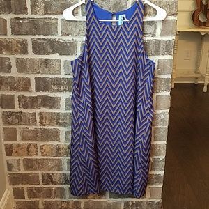 ❤Dina Be Size S Chevron Blue and Taupe Dress